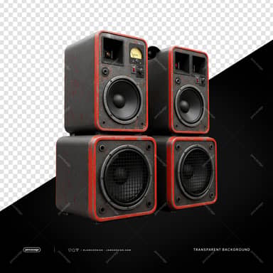 Black And Red DJ Speaker Stack With Subwoofers PNG Transparent
