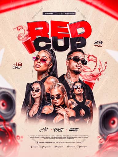 Red Cup Sunglasses Fashion Portraits Flyer PSD
