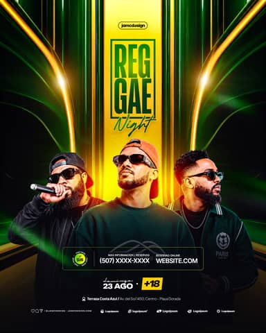 Reggae Night Design Flyer Template PSD Editable