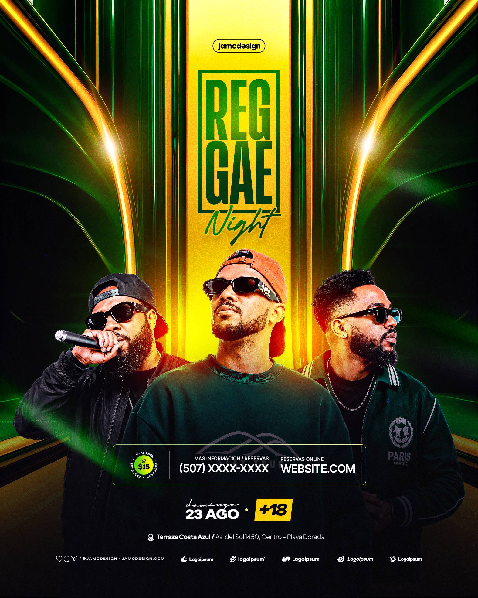 Reggae Night Design Flyer Template PSD Editable