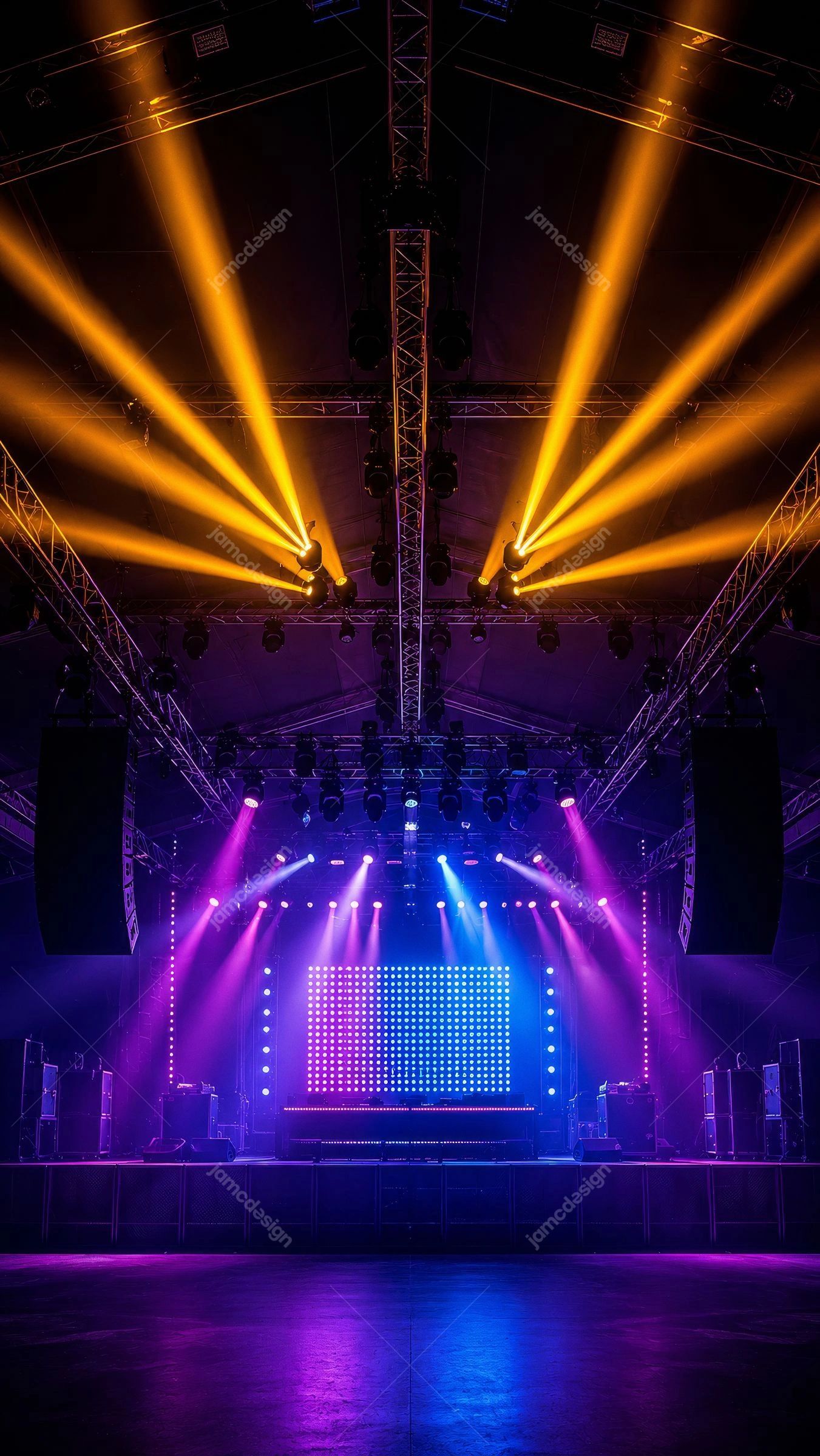 Concert Stage With Golden Lights Background