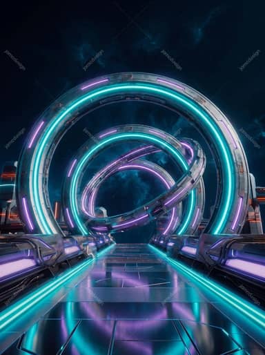 Futuristic Orbital Neon Gateway Background