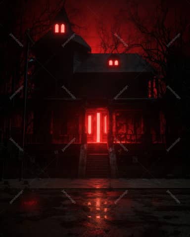 Red Haunted House Halloween Background