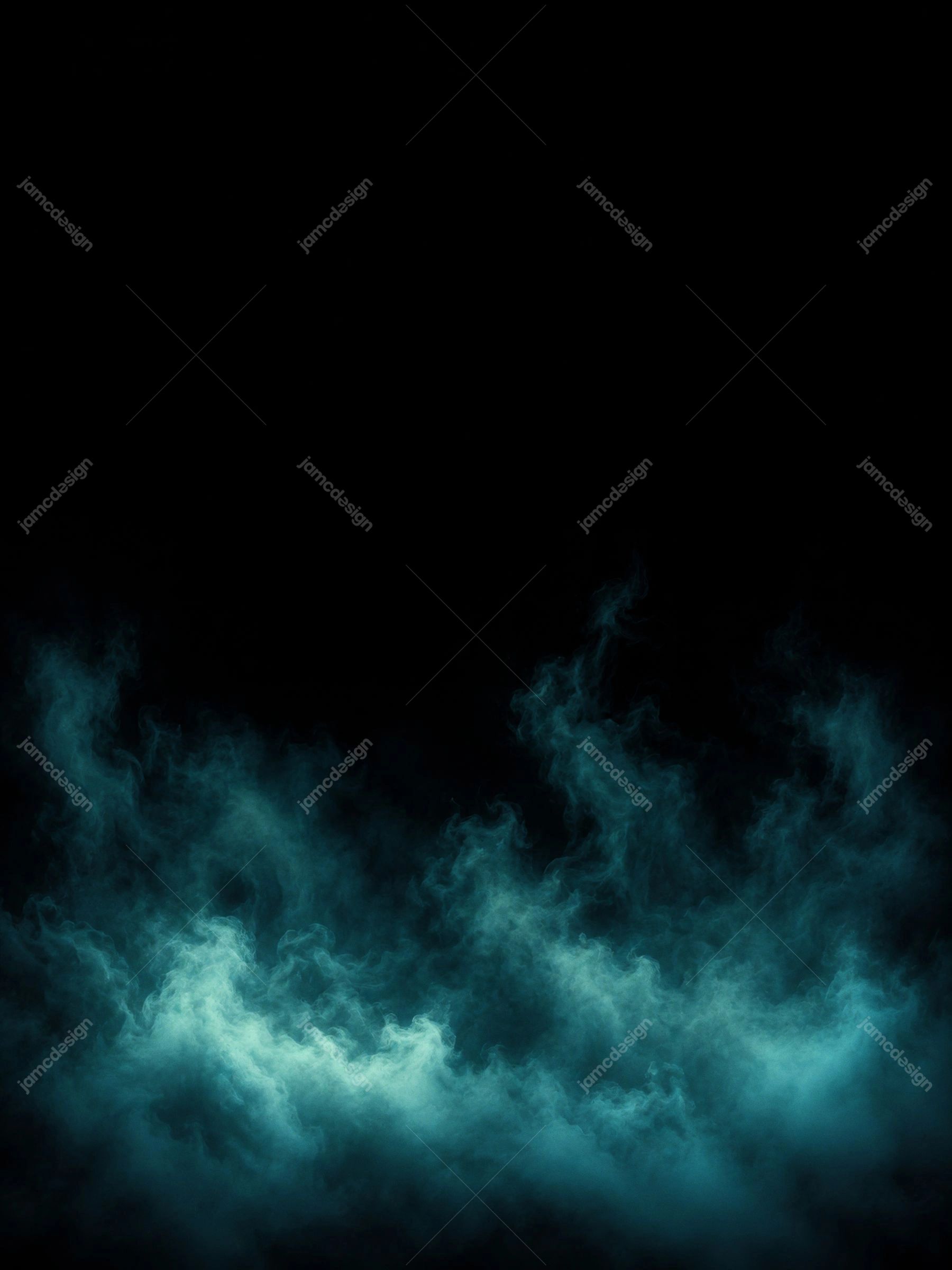 Textura de Fumaça Ciano Luminosa em Fundo Escuro Vertical. Esta textura de sobreposição em JPG mostra uma coluna de fumaça ciano luminosa subindo por um fundo