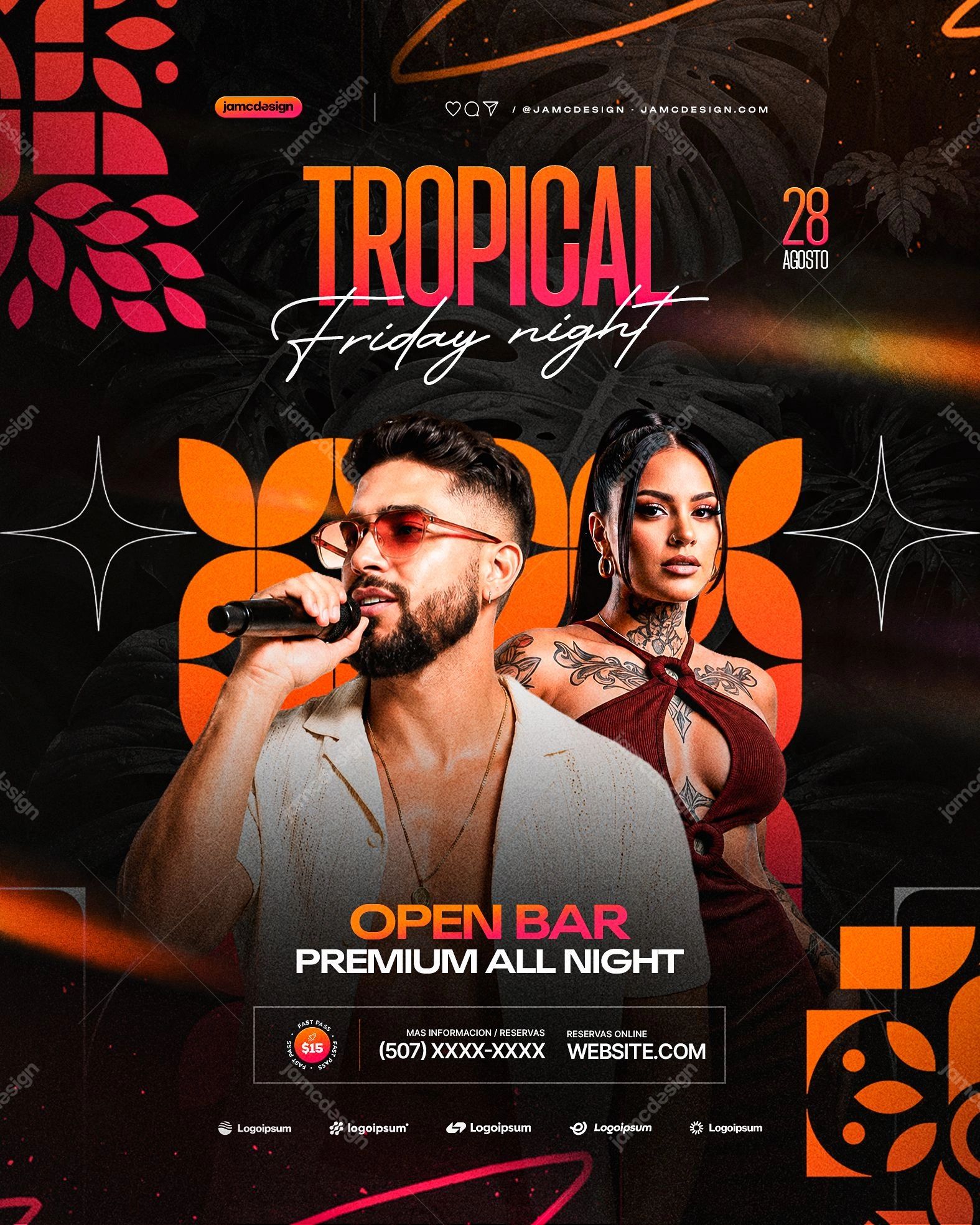 Tropical Friday Night Social Media Flyer Design Template PSD Editable
