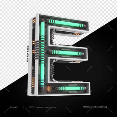 Lettre e Néon Industriel Futuriste 3D PNG Fond Transparent