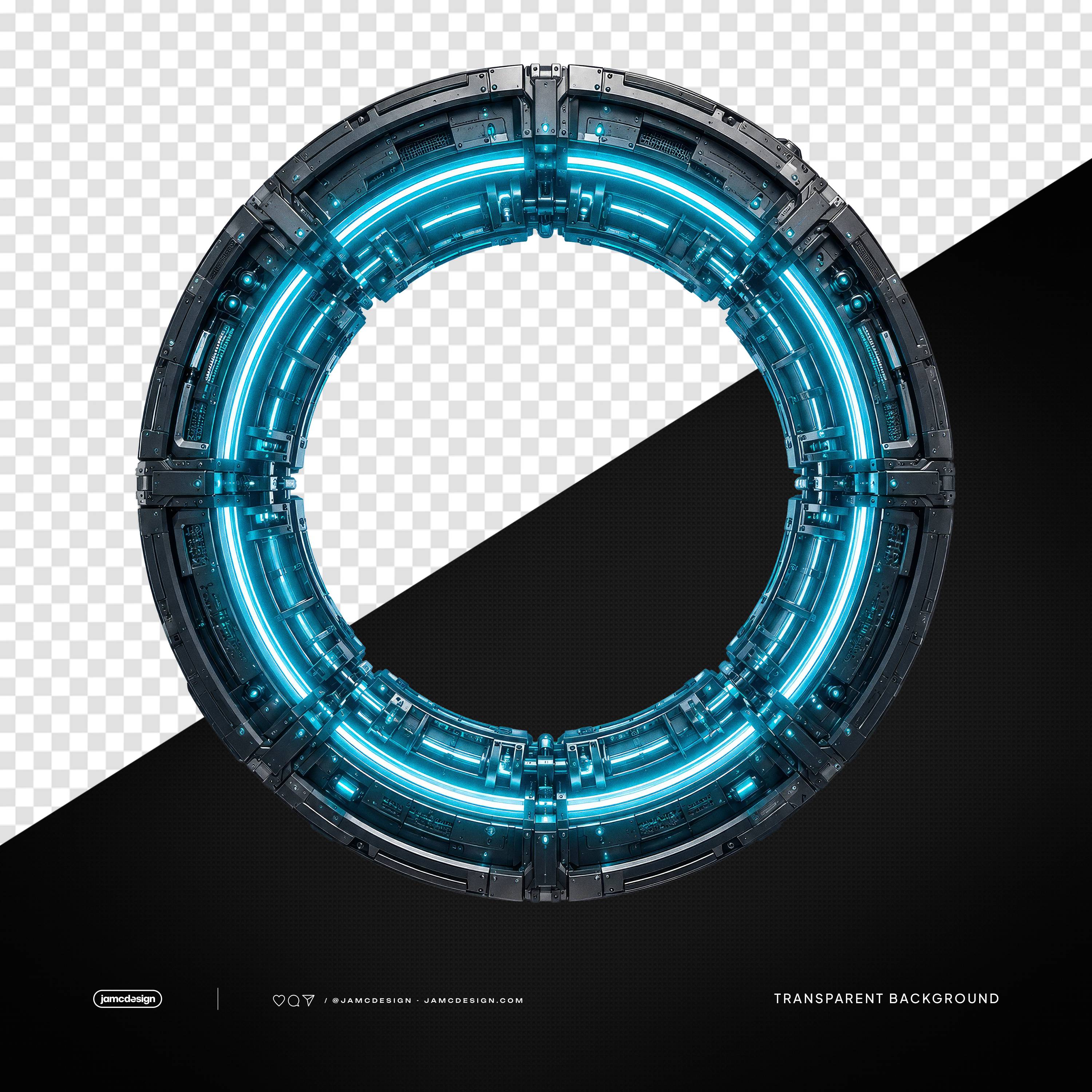Futuristic Blue Neon Portal Ring Transparent Background