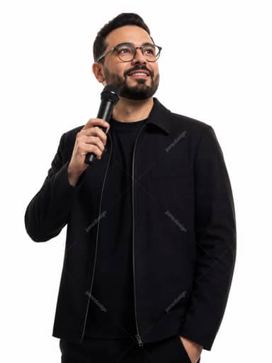 Christian Pastor Speaker With Microphone Bearded Man Studio Photo JPG