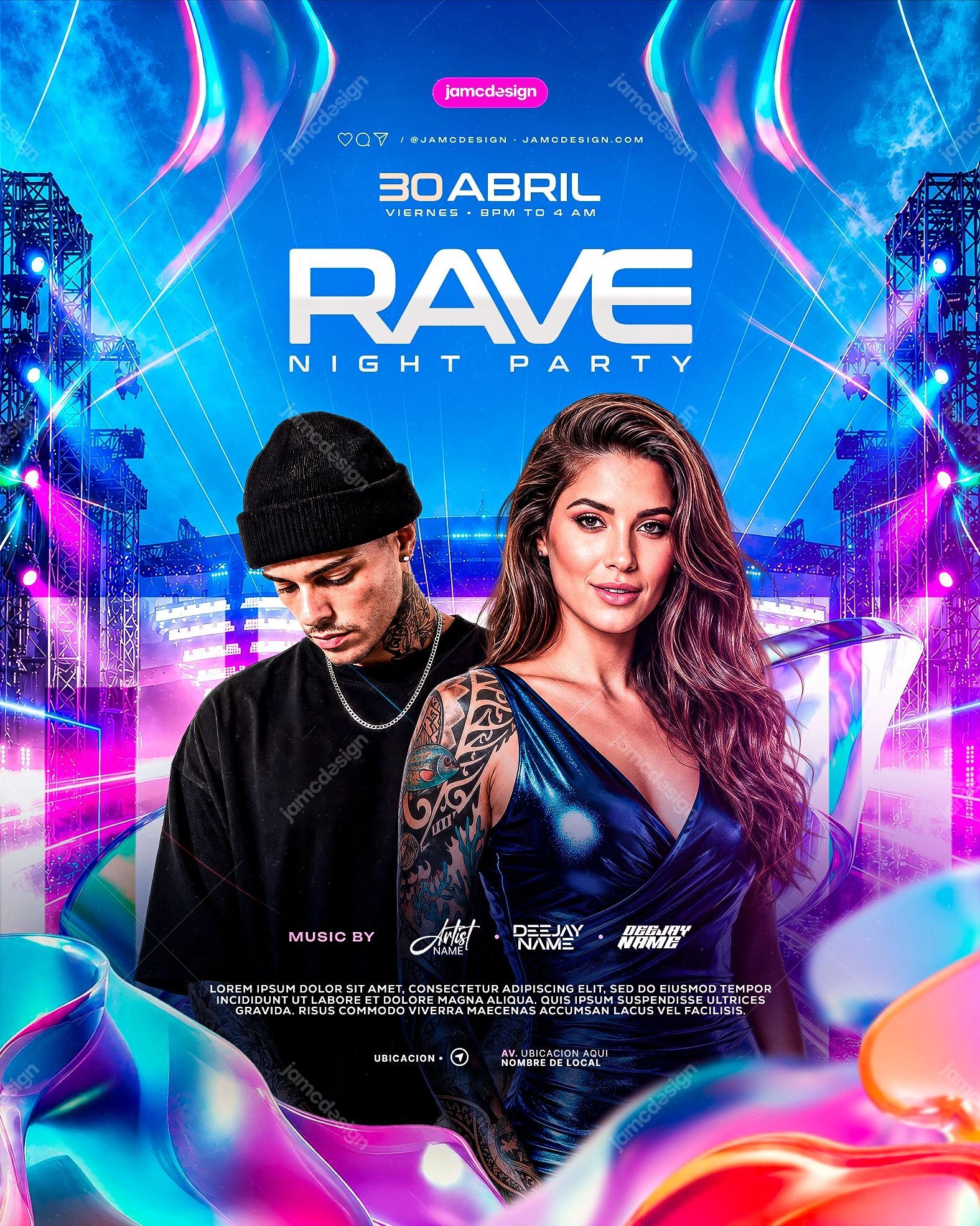Rave Party Social Media Flyer Design Template PSD Editable