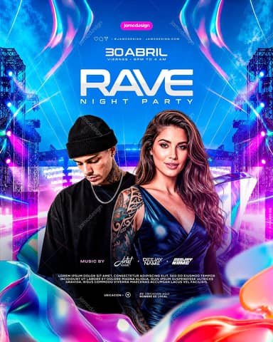 Rave Party Social Media Flyer Design Template PSD Editable