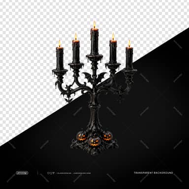 Gothic Halloween Candelabra With Black Candles PNG Transparent Background