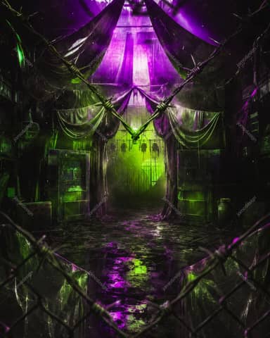 Fundo Neon de Terror de Parque de Diversões Assombrado com Arame Farpado