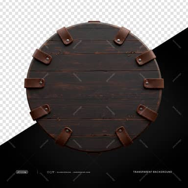 Dark Wood Round Board With Leather Straps PNG Transparent