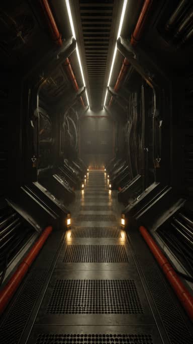 Dark Industrial Sci Fi Corridor Spaceship Background