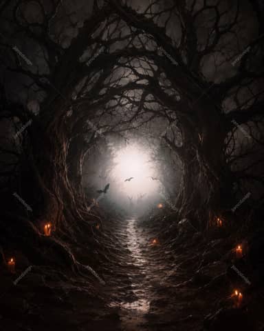 Twisted Haunted Tree Tunnel Halloween Background