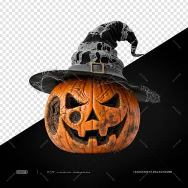 Black Hat Jack O Lantern Pumpkin Horror Face Transparent PNG