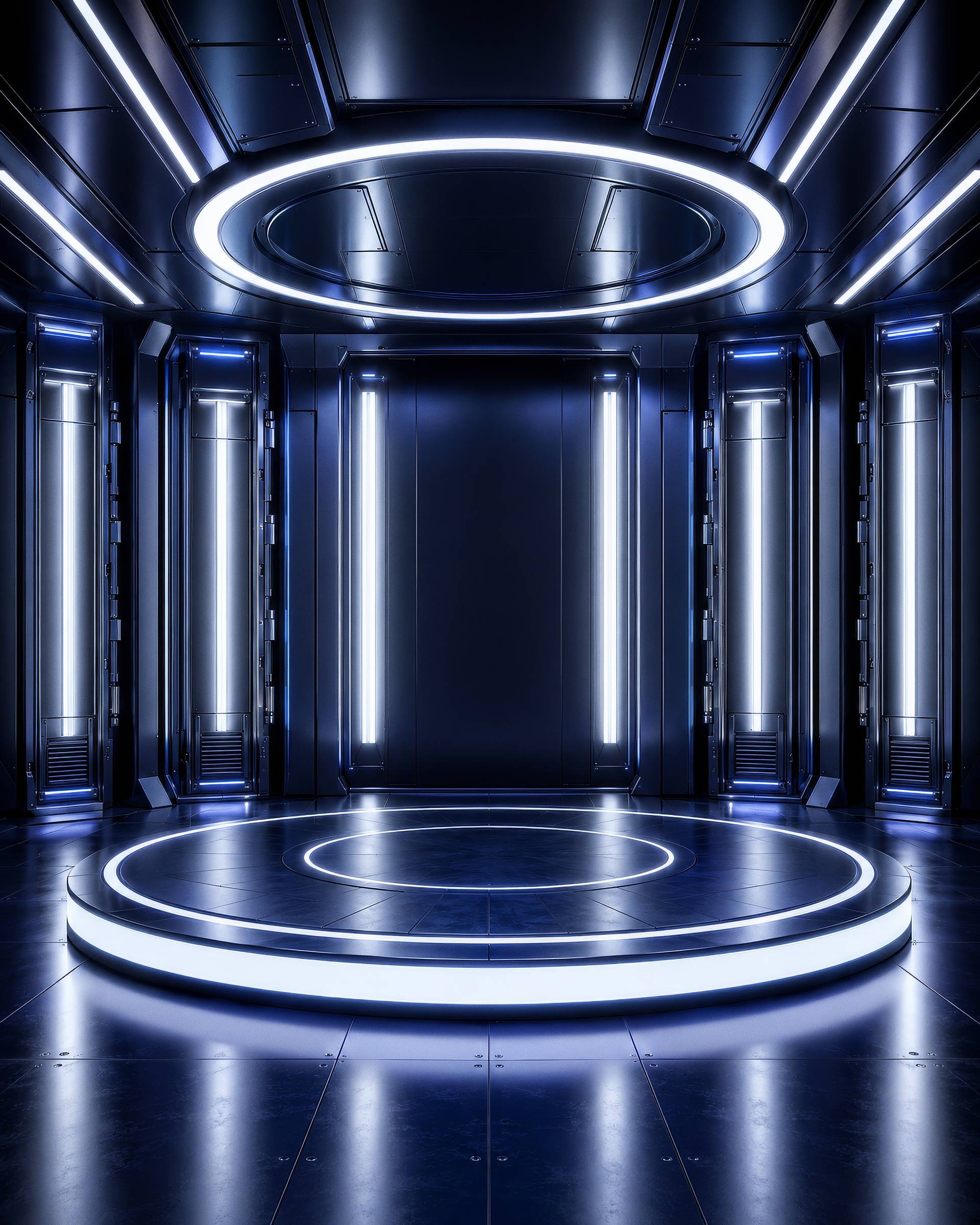 White Blue Futuristic Neon Sci Fi Stage Background