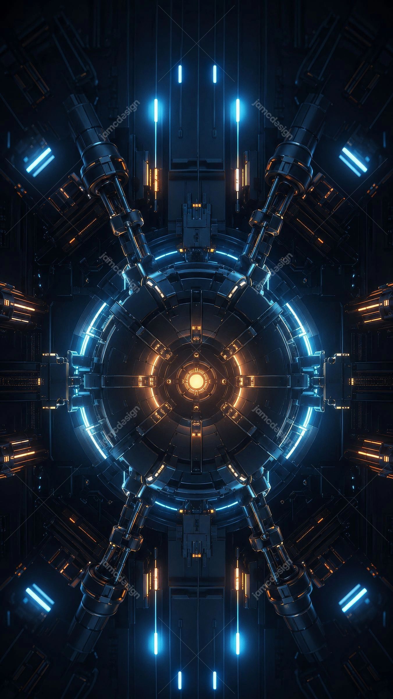 Glowing Mechanical Reactor Core Sci Fi Background