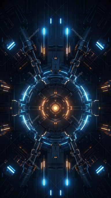 Fundo Sci Fi de Núcleo de Reator Mecânico Brilhante