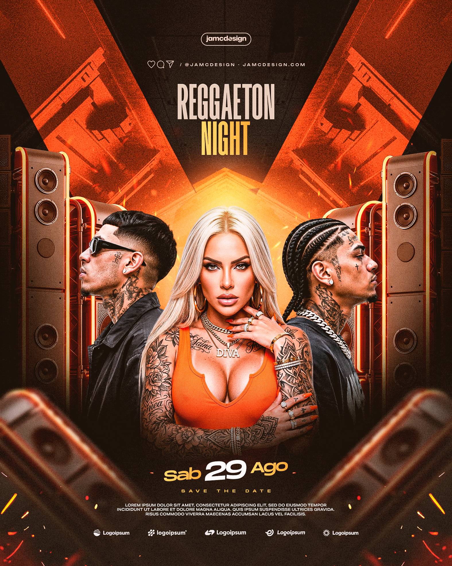 Reggaeton Party Social Media Flyer Design Template PSD Editable