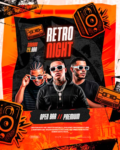 Retro Night Party Design Flyer Template PSD Editable