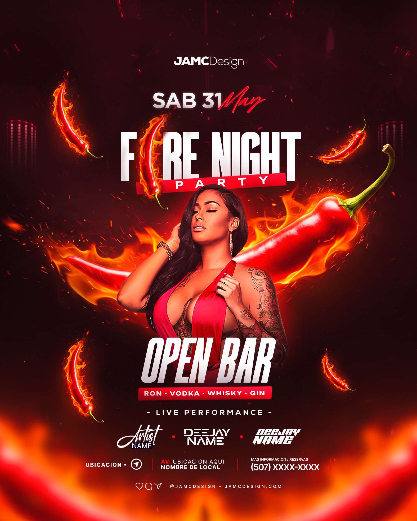 Fire Night Party Flyer Template PSD