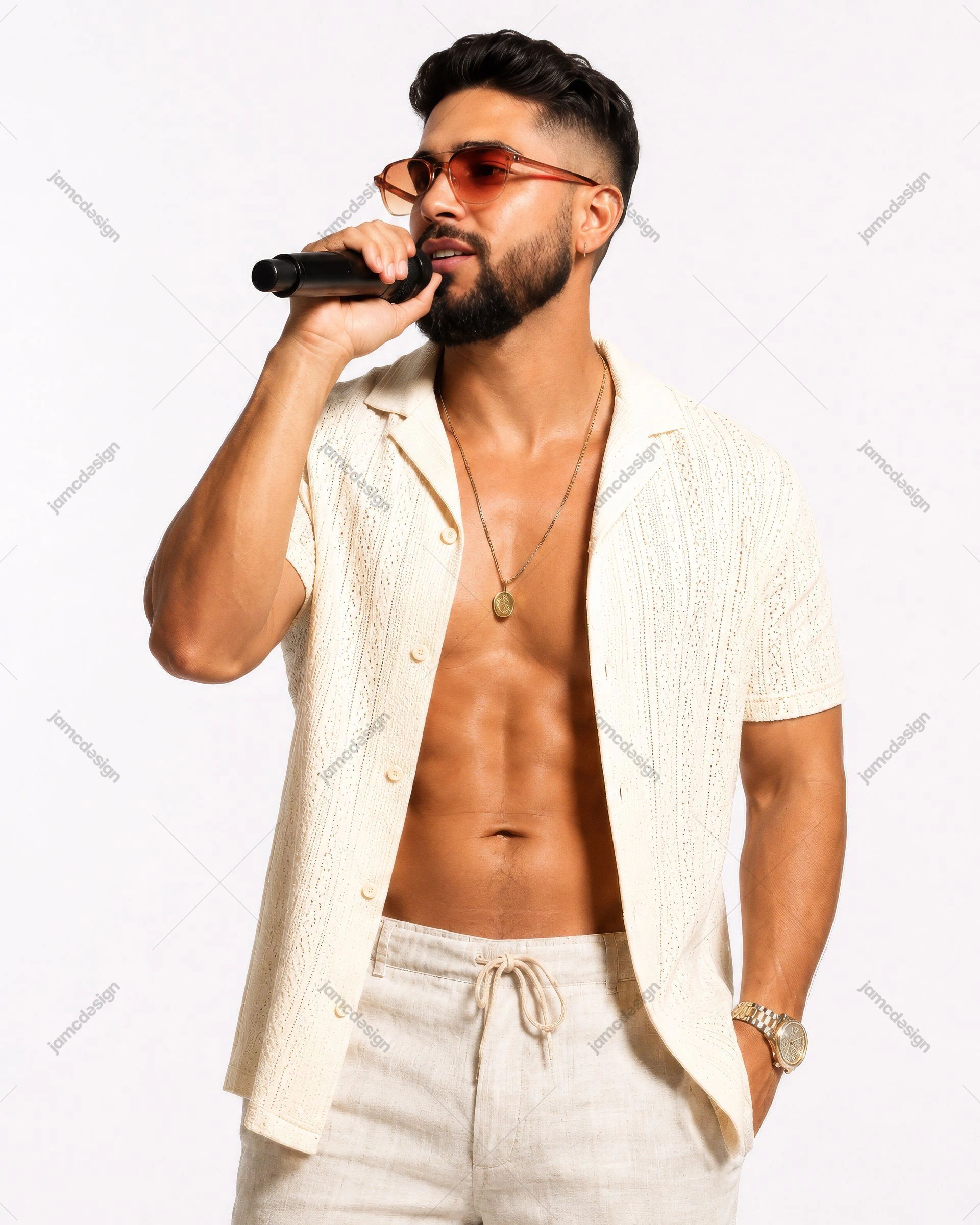 Male Singer Summer Outfit Studio Portrait