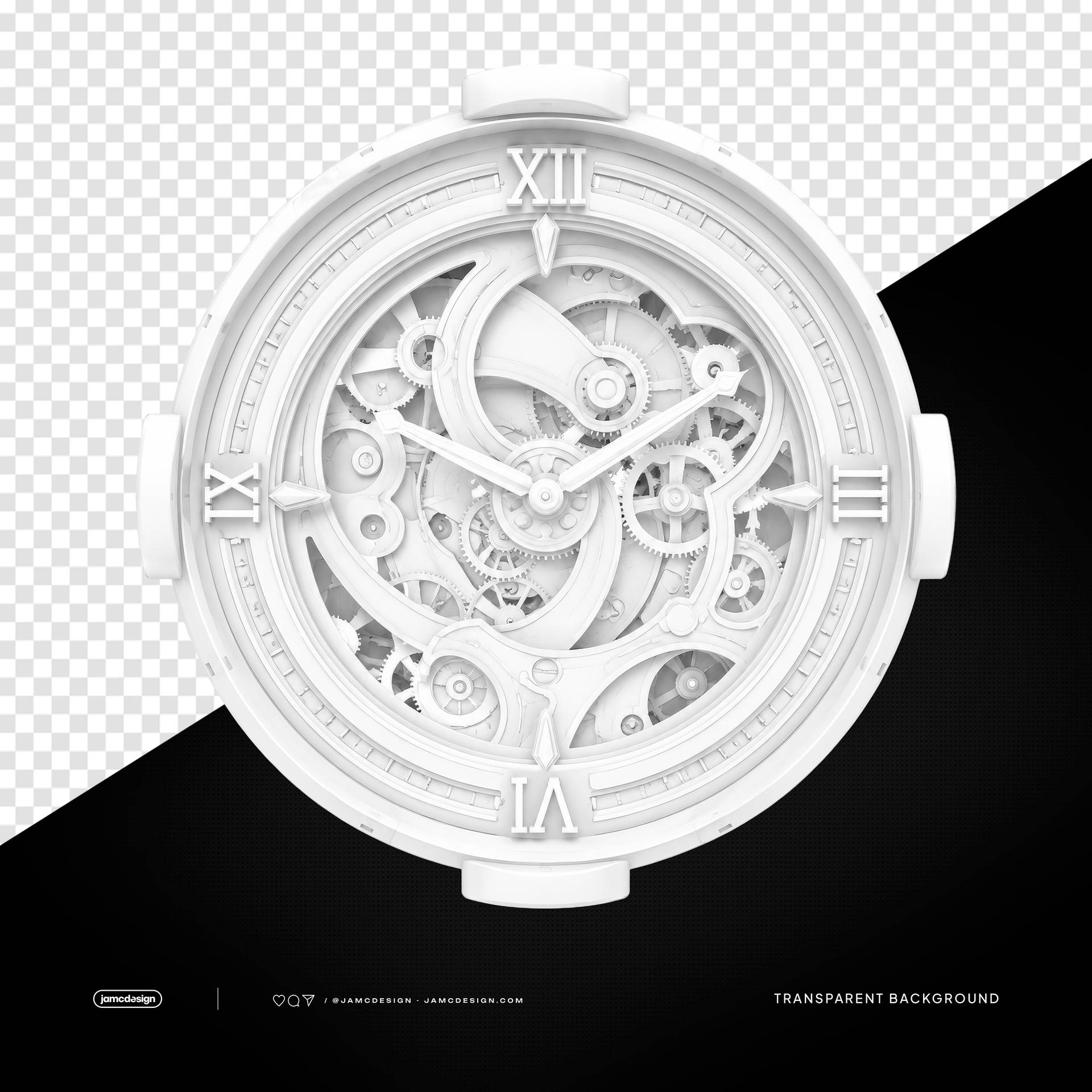 White Skeleton Clock Face Isolated on White Background