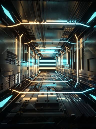 Fond Couloir Futuriste Néon Science Fiction JPG