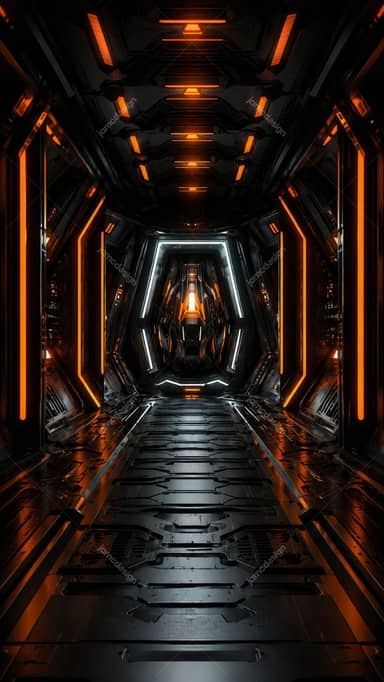 Fond Futuriste de Couloir de Vaisseau Spatial au Néon Orange