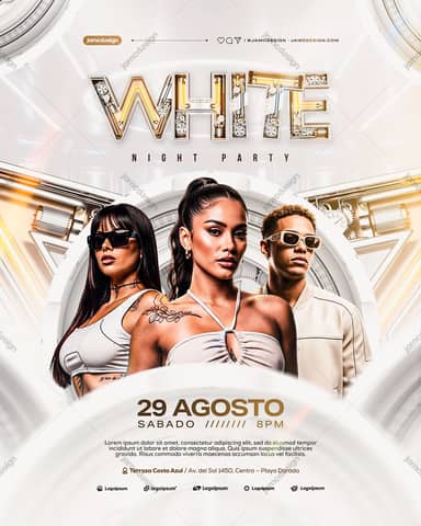White Party Social Media Flyer Design Template PSD Editable