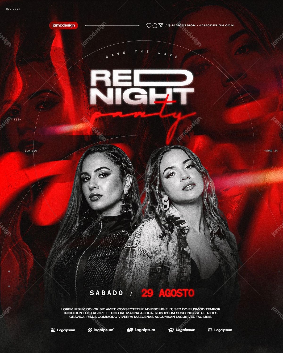 Red Night Party Social Media Flyer Design Template PSD Editable