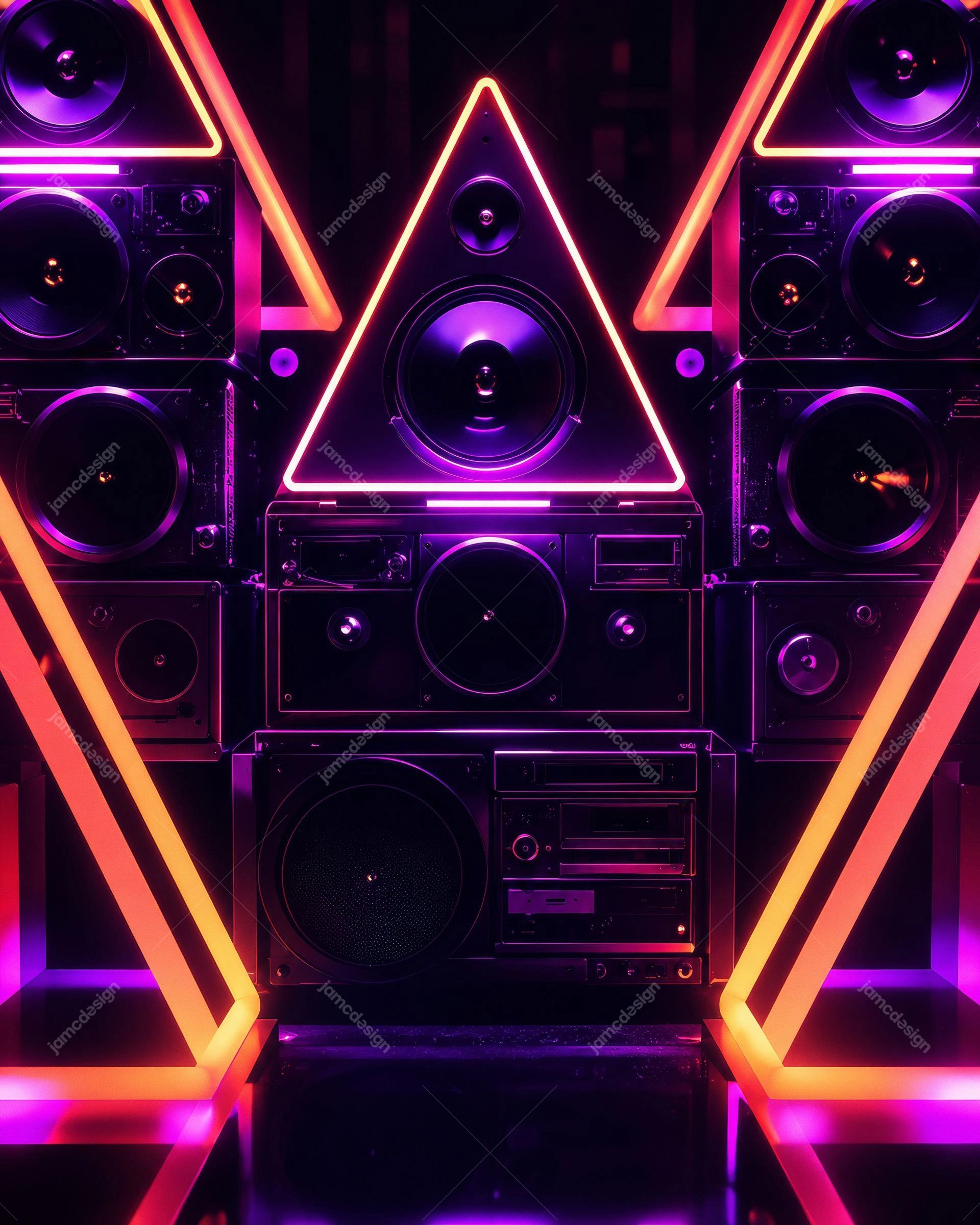 Neon Retro Speaker Wall Background