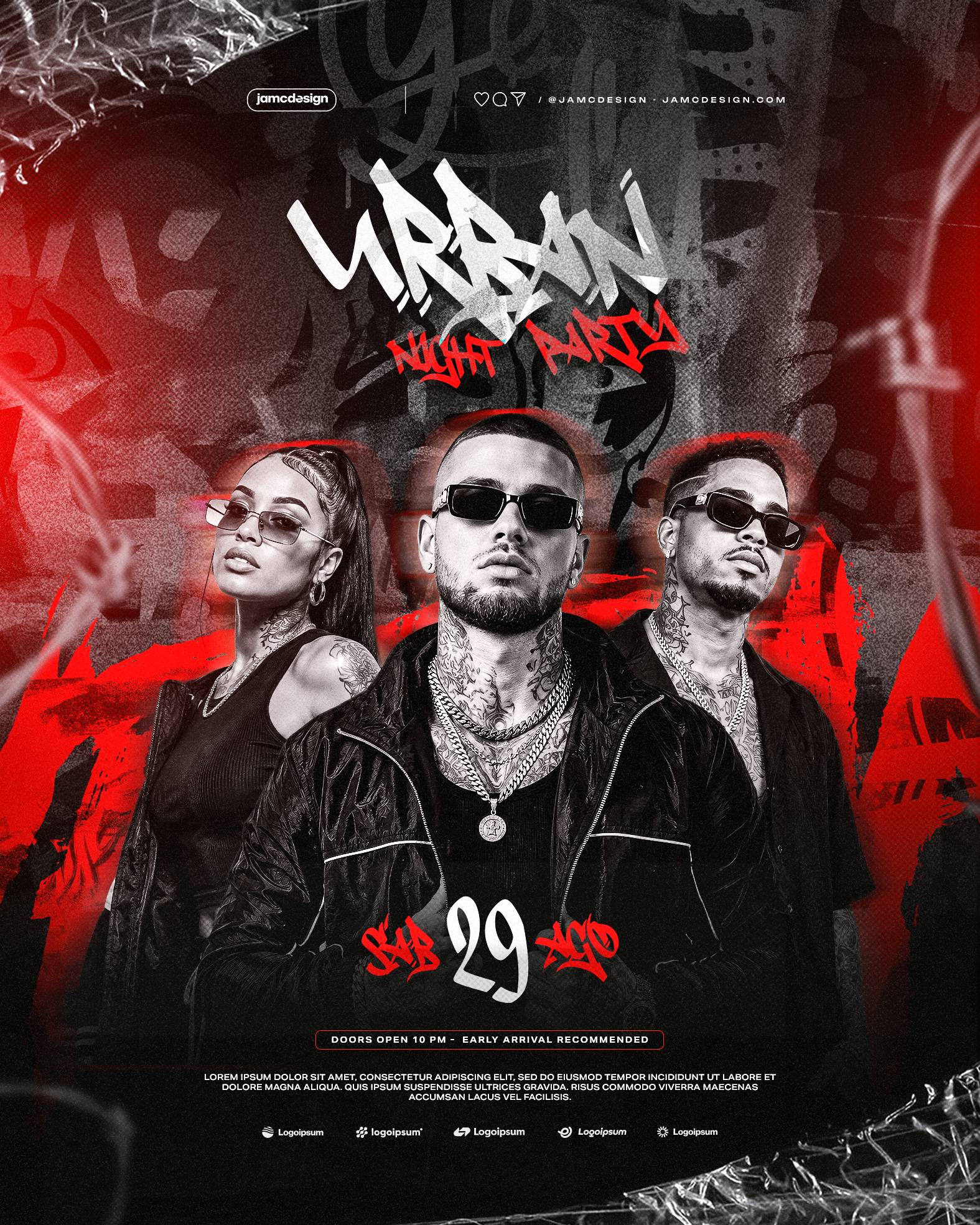 Urban Night Party Design Flyer Template PSD Editable