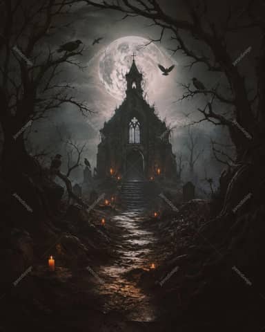 Gothic Chapel Full Moon Halloween Background