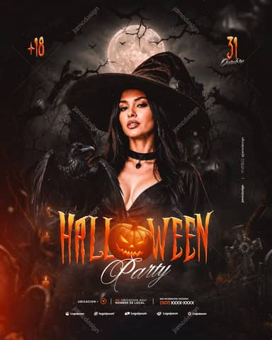 Halloween Dark Witch Portrait Party Flyer PSD