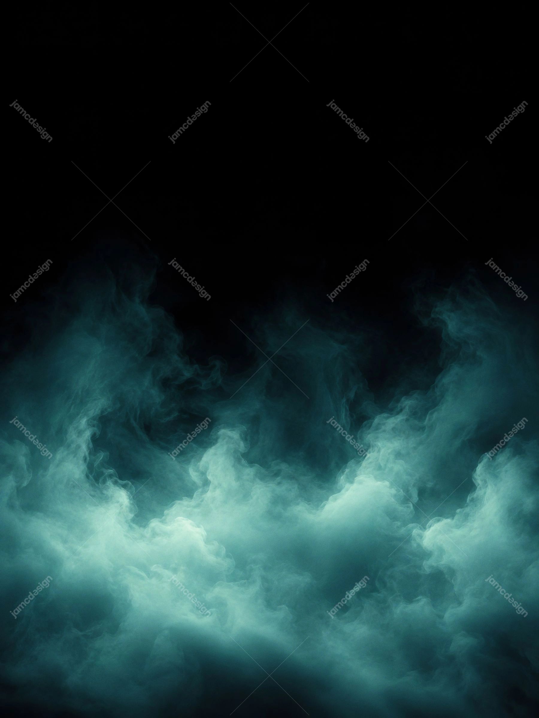 Fundo Abstrato Escuro Vertical com Nuvens de Névoa Ciano. Textura de sobreposição em JPG com densas nuvens de fumaça ciano subindo por uma cena abstrata quase