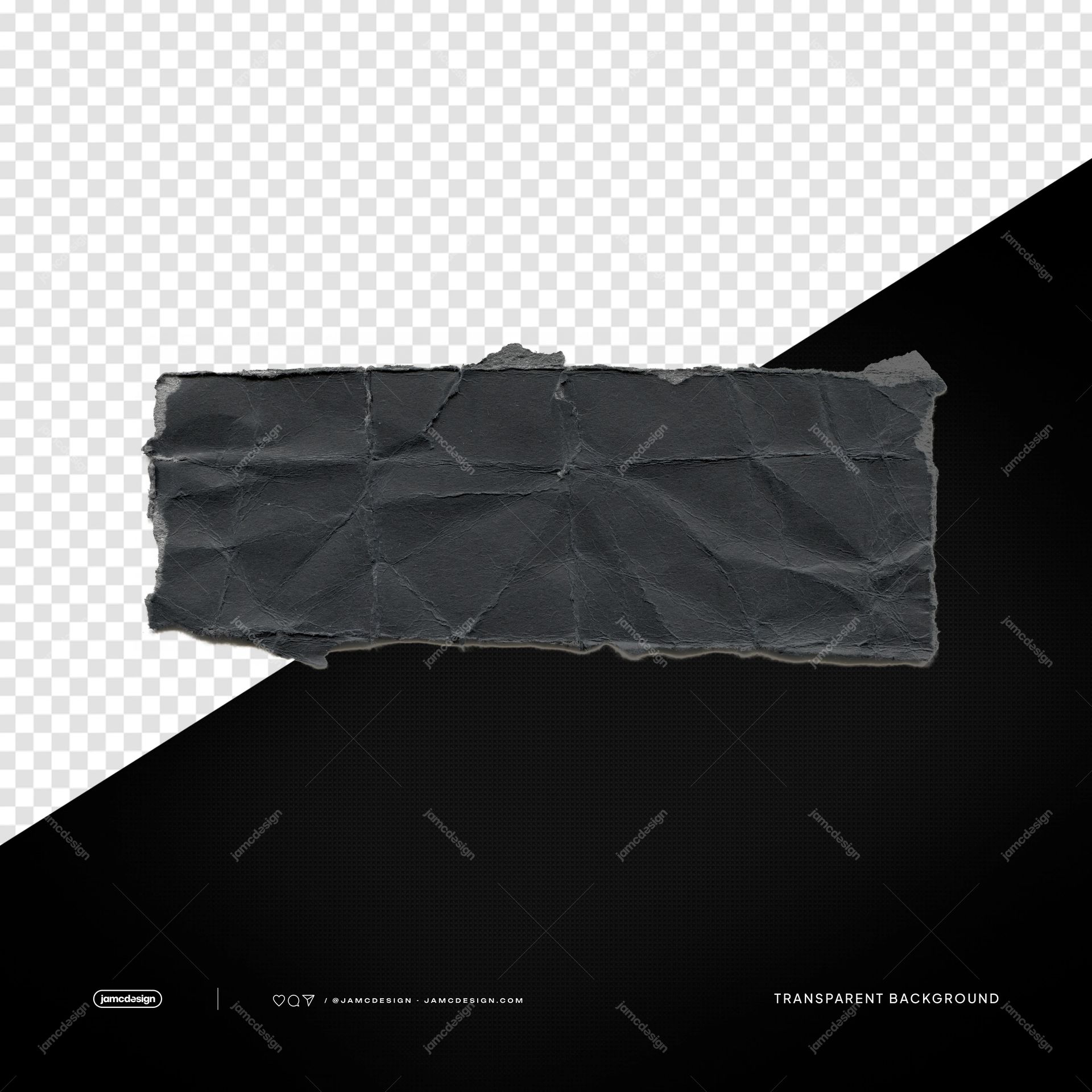 Black Crumpled Paper Strip Charcoal Wrinkled Surface PNG Transparent. A black crumpled paper strip is supplied as a PNG transparent object