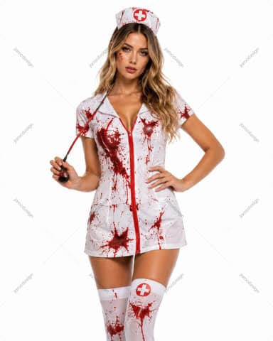 Bloody Nurse Woman Halloween Costume Photo