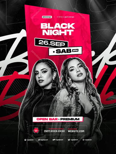 Black Night Magenta Woman Portraits Event Flyer PSD