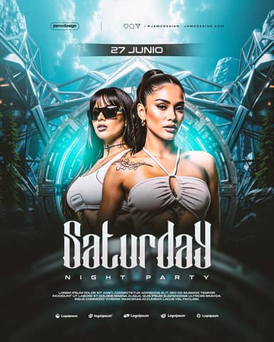 Futuristic Saturday Night Party Flyer Template PSD Editable