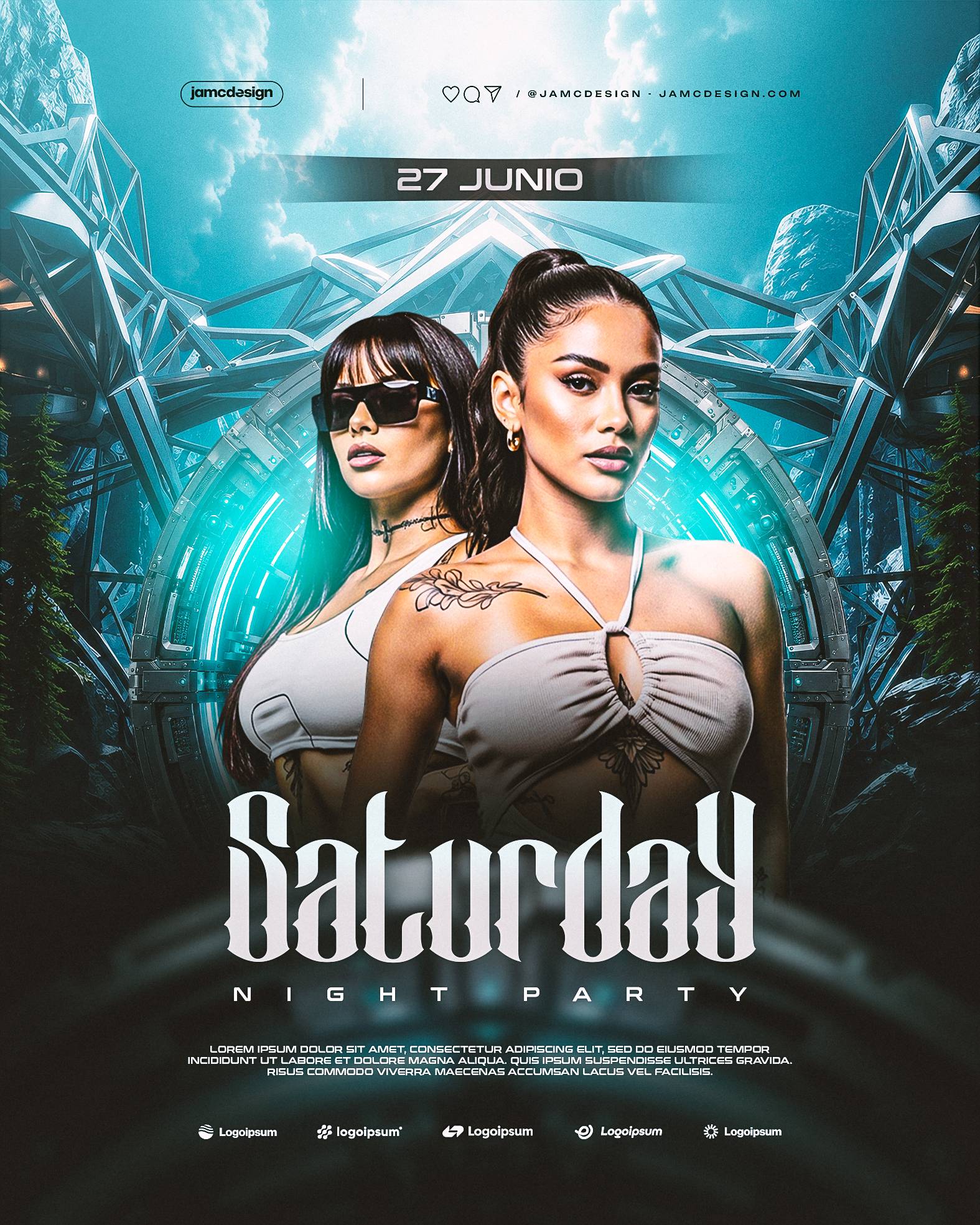 Futuristic Saturday Night Party Flyer Template PSD Editable