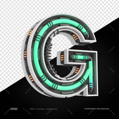 Lettre G 3D Futuriste Industrielle Néon PNG Fond Transparent