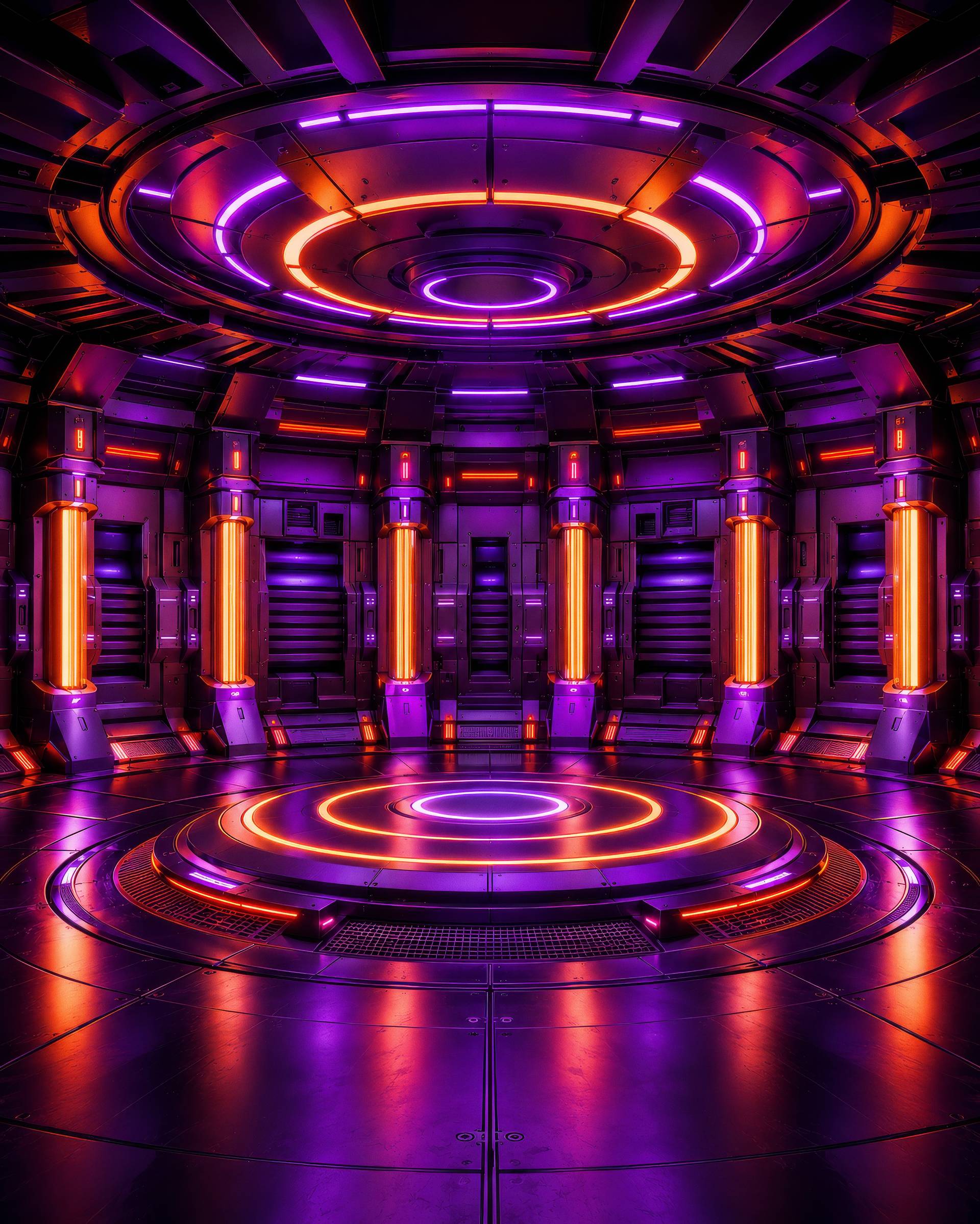 Purple Orange Cyber Neon Circular Platform Background