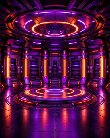 Purple Orange Cyber Neon Circular Platform Background