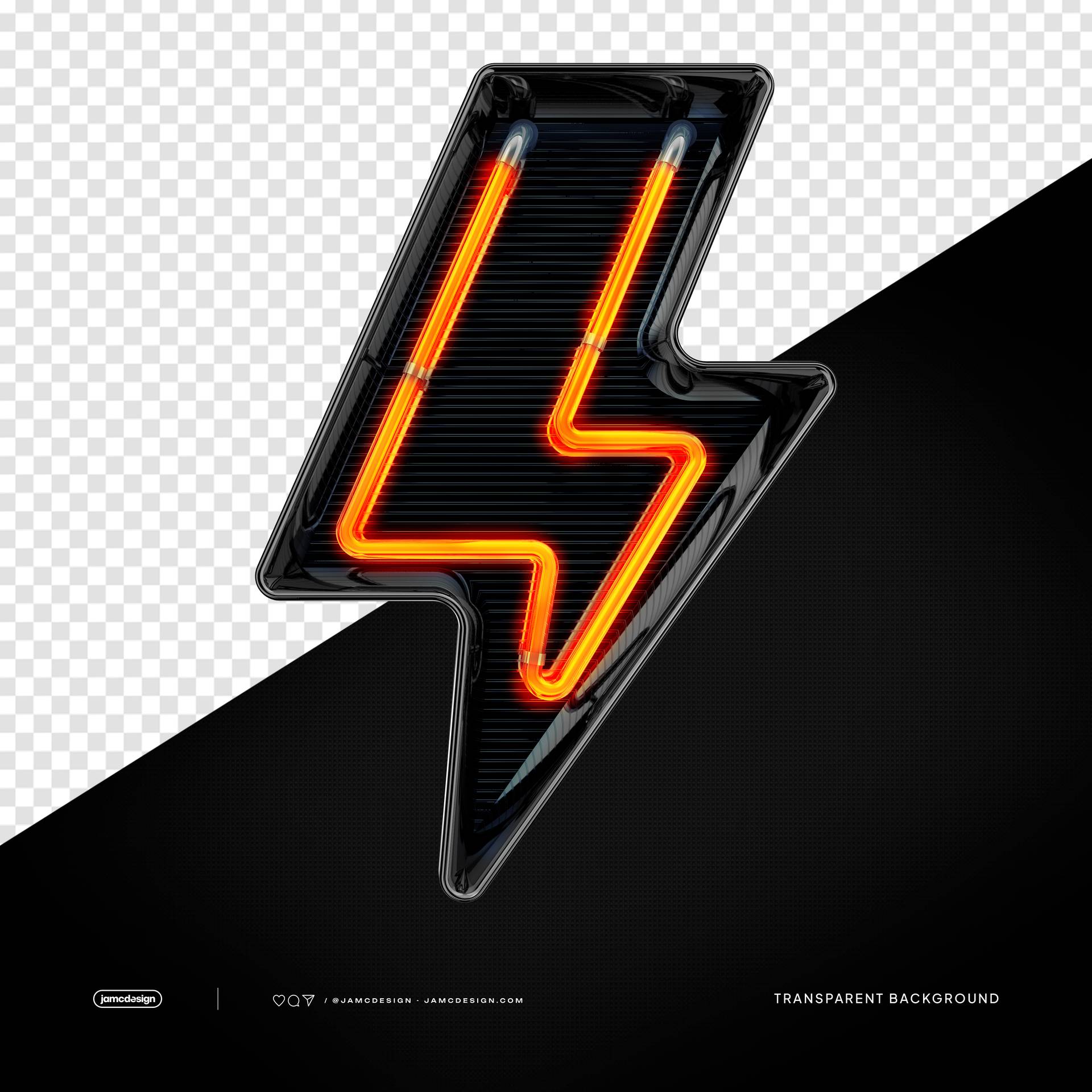 3D Orange Neon Lightning Bolt PNG Transparent Background