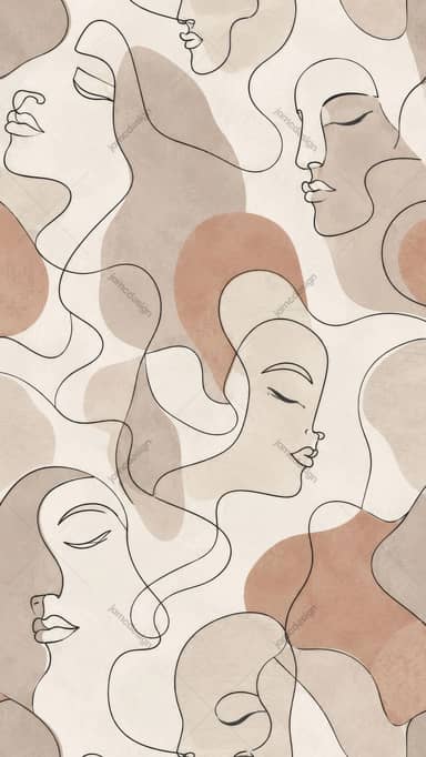 Minimal Line Art Faces Abstract Pattern
