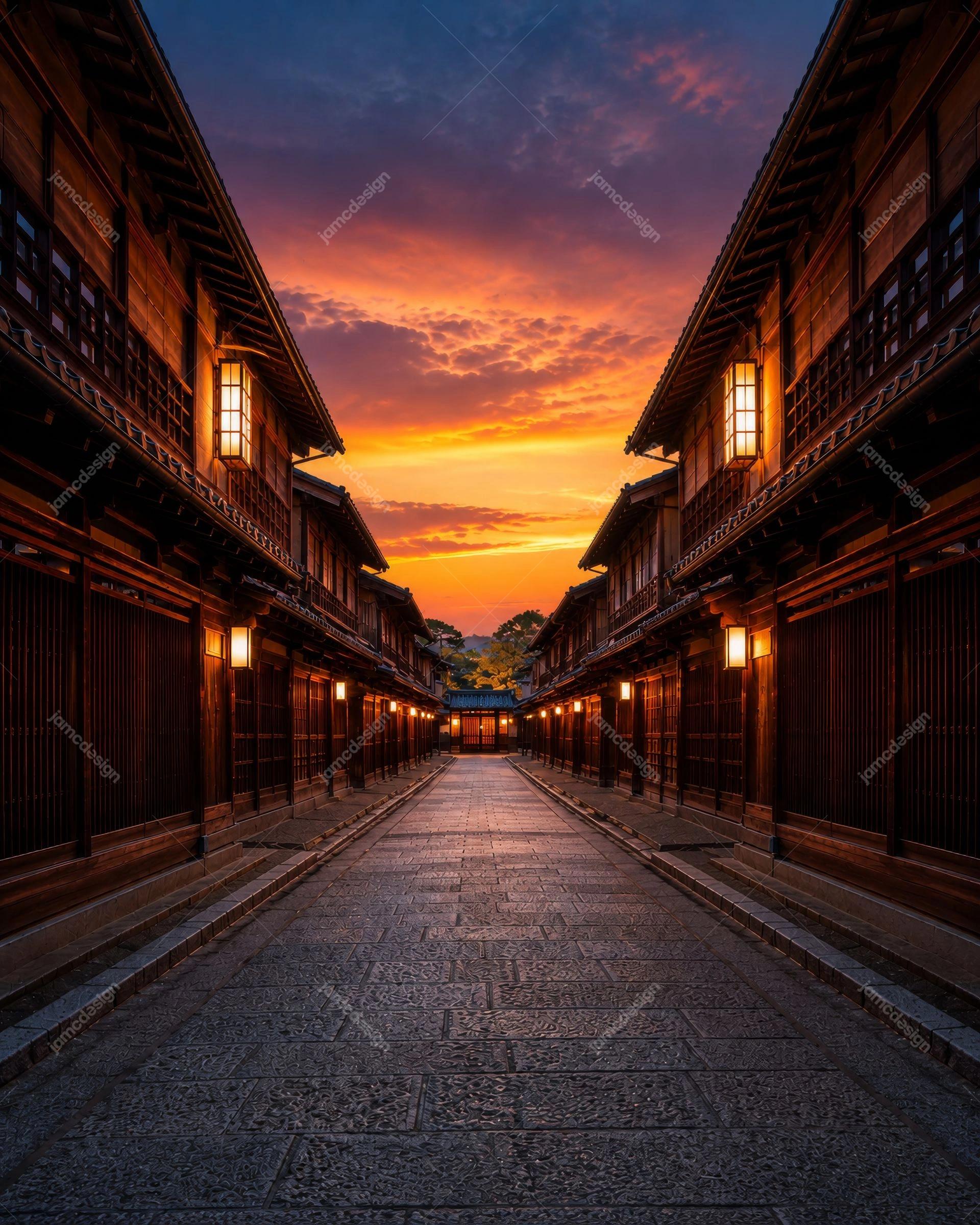 Cinematic Japanese Street Sunset Background