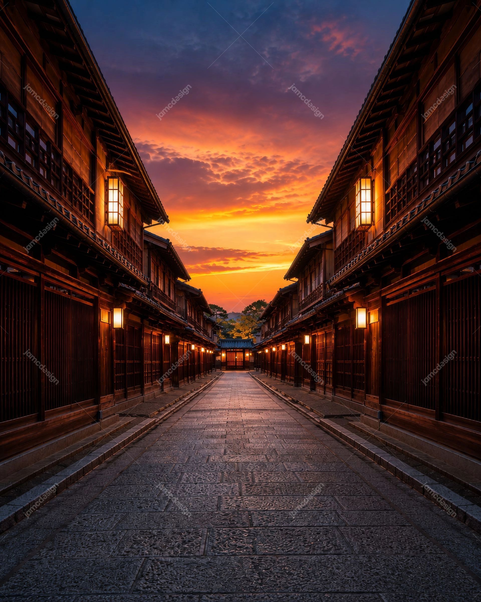 Cinematic Japanese Street Sunset Background