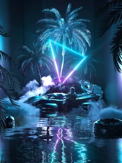 Futuristic Neon Palm Trees Sci-Fi Background